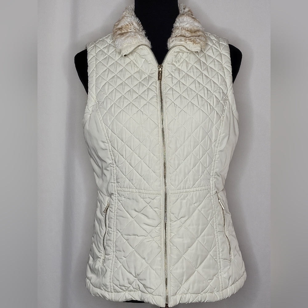Calvin Klein Diamond Quilted Faux Fur Collar Vest - Size S